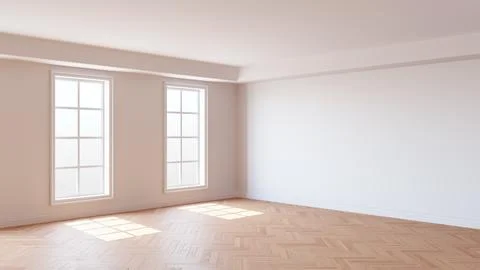 Interior with White Walls, Two Windows, White Ceiling and Cornice Stock Illustration