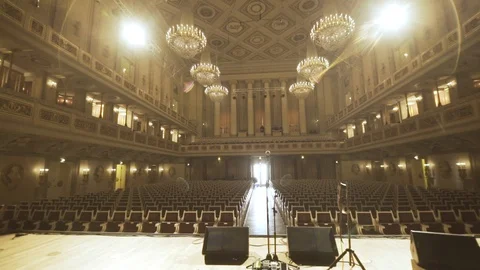 Interior wide shot of the empty konzert concert house with beautiful Stock Footage