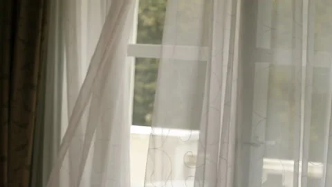 Interior, wind, window, curtain, white 2 Video stock 137324527