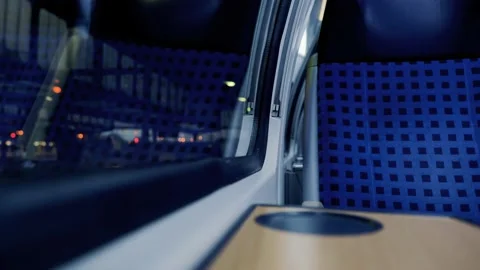Interior window blue seat of train. Stock Footage 158066019