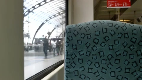 Interior window seat of train in Berlin, Germany. Stock Footage 139428989