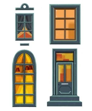 Interior windows of various forms illustration flat design Ilustración de archivo