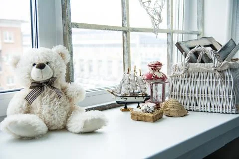 Interior windowsill in a rustic style. Stock Photos