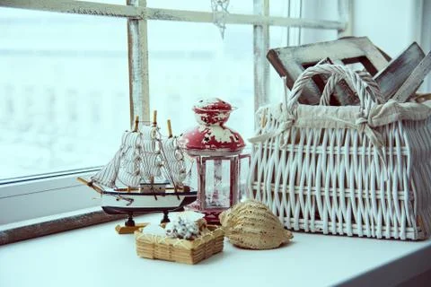 Interior windowsill in a rustic style Stock Photos