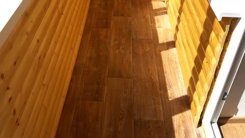The interior of the wooden balcony or loggia Stock Footage
