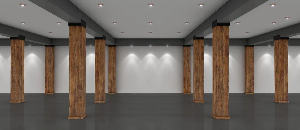 Interior with wooden posts 3d-rendering Stock Illustration
