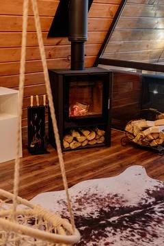 Interior of a wooden triangular house in the forest 写真素材