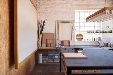Interior of the work area of picture framing studio Stock Photos