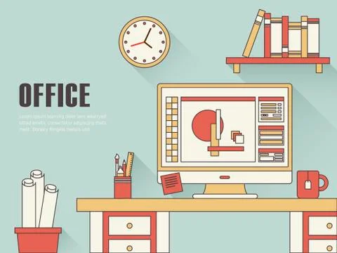 Interior of working place concept Stock Illustration