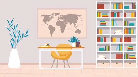 Interior of working place in the office or house on the light grey background. Stock Illustration