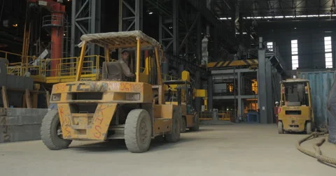 Interior Of Workshop With Yellow Forklift And Tools (4K) Stock Footage 60766906