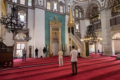 Interior of Yeni Valide Mosque, constructed by Mimar Sinan. Stock Photos