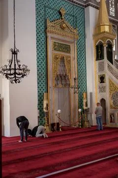 Interior of Yeni Valide Mosque, constructed by Mimar Sinan. Stock Photos
