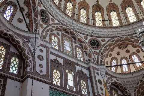 Interior of Yeni Valide Mosque, constructed by Mimar Sinan. Stock Photos