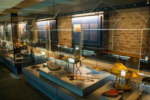 Interiors and exhibits in Topkapi kitchen pavilions of the Archaeological Museum Stock Photos
