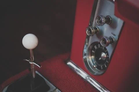 Interiors of classic red car Stock Photos