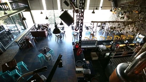 Interiors of modern indian pub Pan Stock Footage 84206266