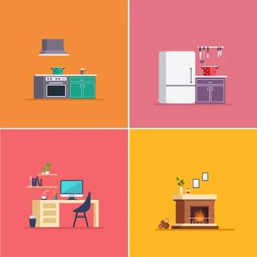 Interiors Type. Vector Illustration Set Stock Illustration