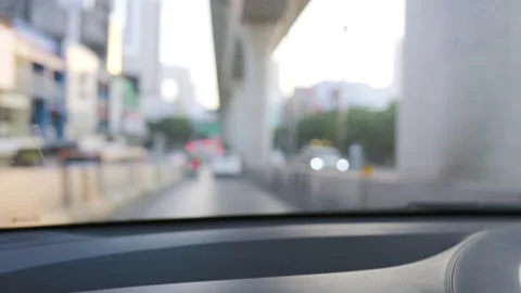 Interiror car cabin front view drive in city Stock Footage 298452633