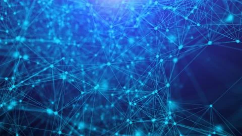 An interlaced 3d rendering of a rete of abstract geometric triangles and dots Illustrazione stock