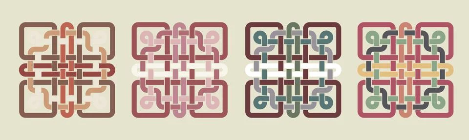 Interlaced five ribbons ornate vector set Stock Illustration