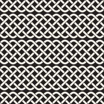 Interlaced Lines Celtic Ethnic Ornament. Vector Seamless Black and White Pattern Stock Illustration