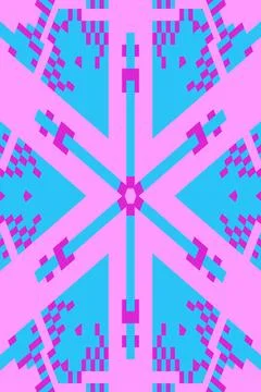 Interlaced lo-fi 8 bit retro game graphic blue pink Xmas snowflake background Stock Illustration