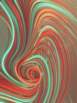 Interlacing abstract green and orange colored curves. 3D Geometric pattern Stock Illustration
