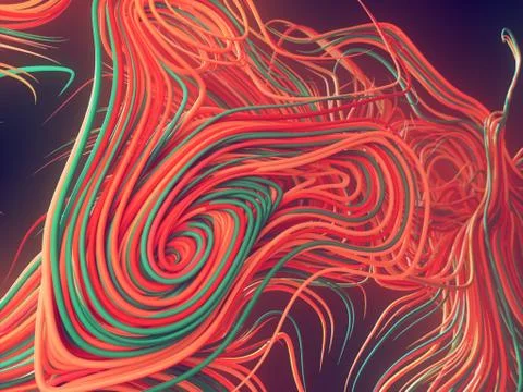 Interlacing abstract red colored curves. Computer generated geometric pattern Stockillustratie
