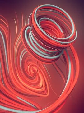 Interlacing abstract red colored curves. Geometric pattern. 3D rendering 스톡 일러스트