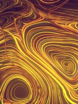 Interlacing abstract yellow colored curves. Geometric pattern. 3D rendering Ilustración de archivo