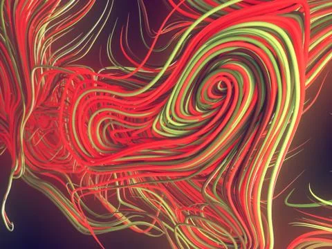 Interlacing colored curves. Computer generated geometric pattern. 3D rendering Illustrazione stock