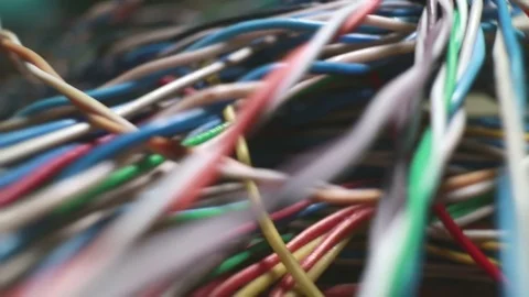 Interlacing of communication wires. There are a lot of twisted pairs  Stock Footage 80536042