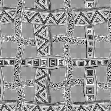 Interlacing of ornamental ribbons. Seamless pattern in black and white. Stock Illustration