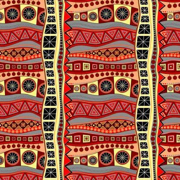 Interlacing of ornamental ribbons. Seamless pattern in red and yellow colors. Stock Illustration