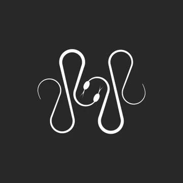 Interlacing of two snakes logo, a primitive vintage symmetrical pattern of tw Stock Illustration