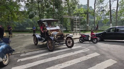 Interlagos resident in his old 1912 Ford in Sao Paulo, Brazil - Apr 2025 Stock Footage 313637162