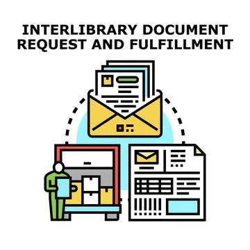 Interlibrary document request and fulfillment process icon Stock Illustration