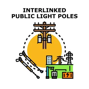 Interlinked public light poles energy distribution network system Illustrazione stock
