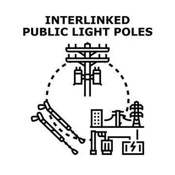 Interlinked public light poles energy distribution network system Stock Illustration