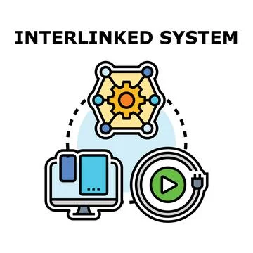 Interlinked system concept connecting technology devices and media イラスト素材