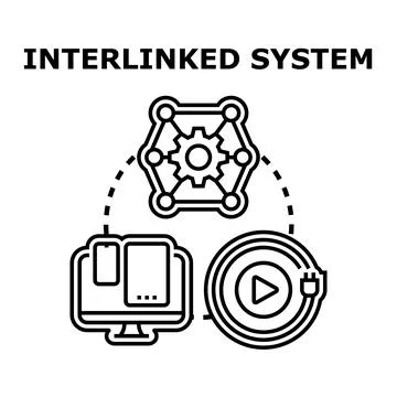 Interlinked system concept connecting technology devices and media Stock Illustration