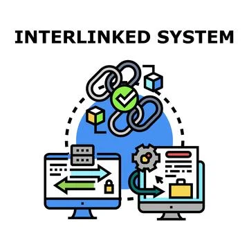 Interlinked system concept for modern digital data exchange Stock Illustration