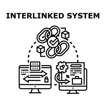 Interlinked system concept for modern digital data exchange Stock Illustration