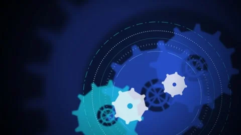 Interlocked mechanical cogs and HUD rings seamless loop motion Stock Footage 345601326