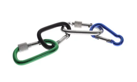 Interlocking carabiner hooks Stock Photos