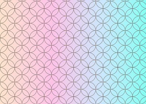 Interlocking circles pattern on pink and blue gradient background. Stock Illustration