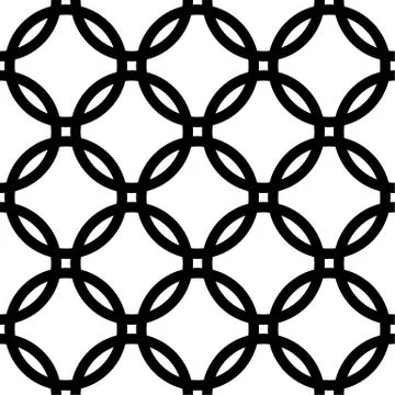 Interlocking circles. Repeatable, monochrome vector pattern, background. Stock Illustration