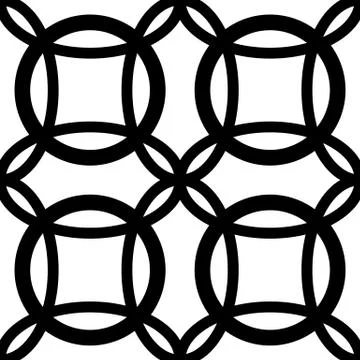 Interlocking circles. Repeatable, monochrome vector pattern, background. Stock Illustration