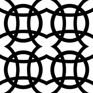 Interlocking circles. Repeatable, monochrome vector pattern, background. Stock Illustration